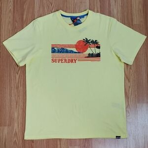 NWT Superdry vintage great outdoors tee laguna yellow short sleeve graphic crew